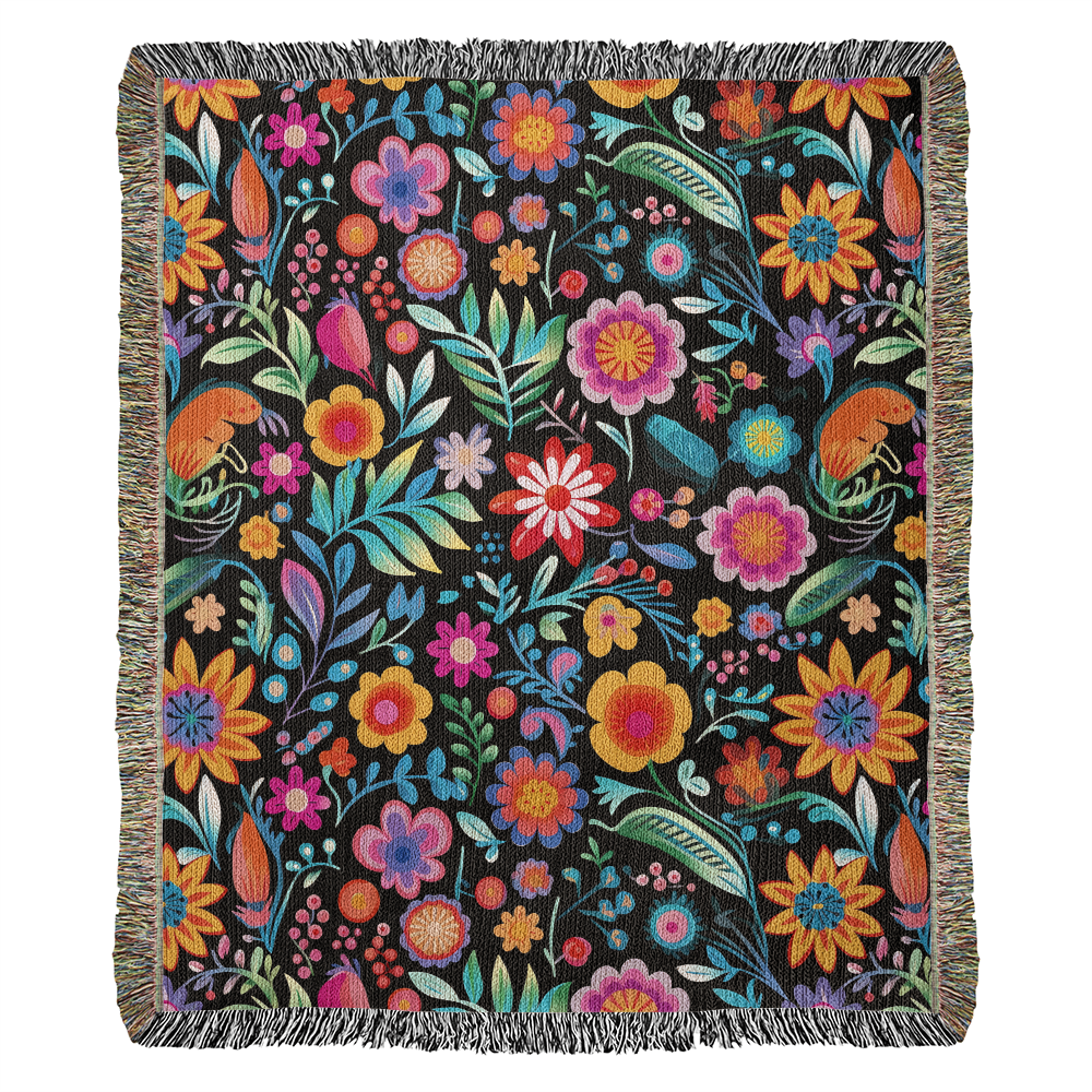 Mexican Floral Fiesta Pattern 060 - 50" x 60" Heirloom Woven Blanket