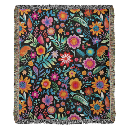 Mexican Floral Fiesta Pattern 060 - 50" x 60" Heirloom Woven Blanket