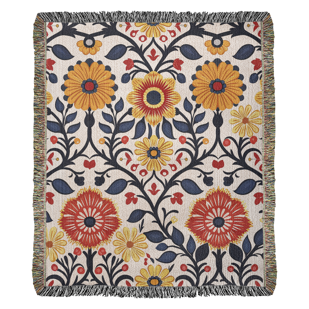 Mexican Floral Fiesta Pattern 043 - 50" x 60" Heirloom Woven Blanket