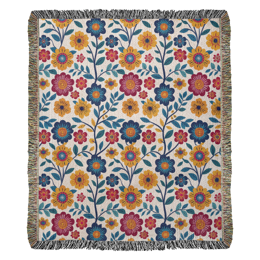 Mexican Floral Fiesta Pattern 002 - 50" x 60" Heirloom Woven Blanket