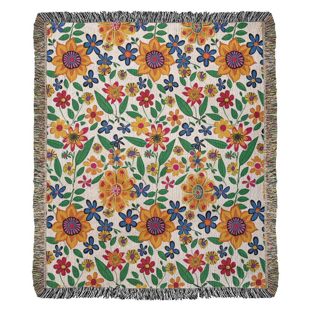 Mexican Floral Fiesta Pattern 007 - 50" x 60" Heirloom Woven Blanket