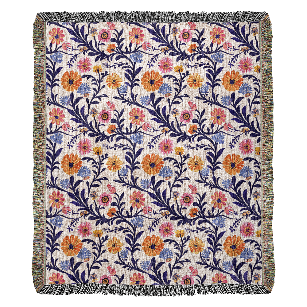 Mexican Floral Fiesta Pattern 022 - 50" x 60" Heirloom Woven Blanket