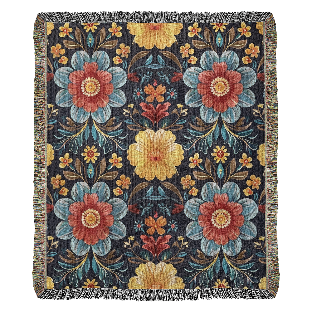 Mexican Floral Fiesta Pattern 046 - 50" x 60" Heirloom Woven Blanket