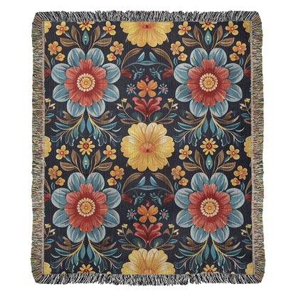 Mexican Floral Fiesta Pattern 046 - 50" x 60" Heirloom Woven Blanket