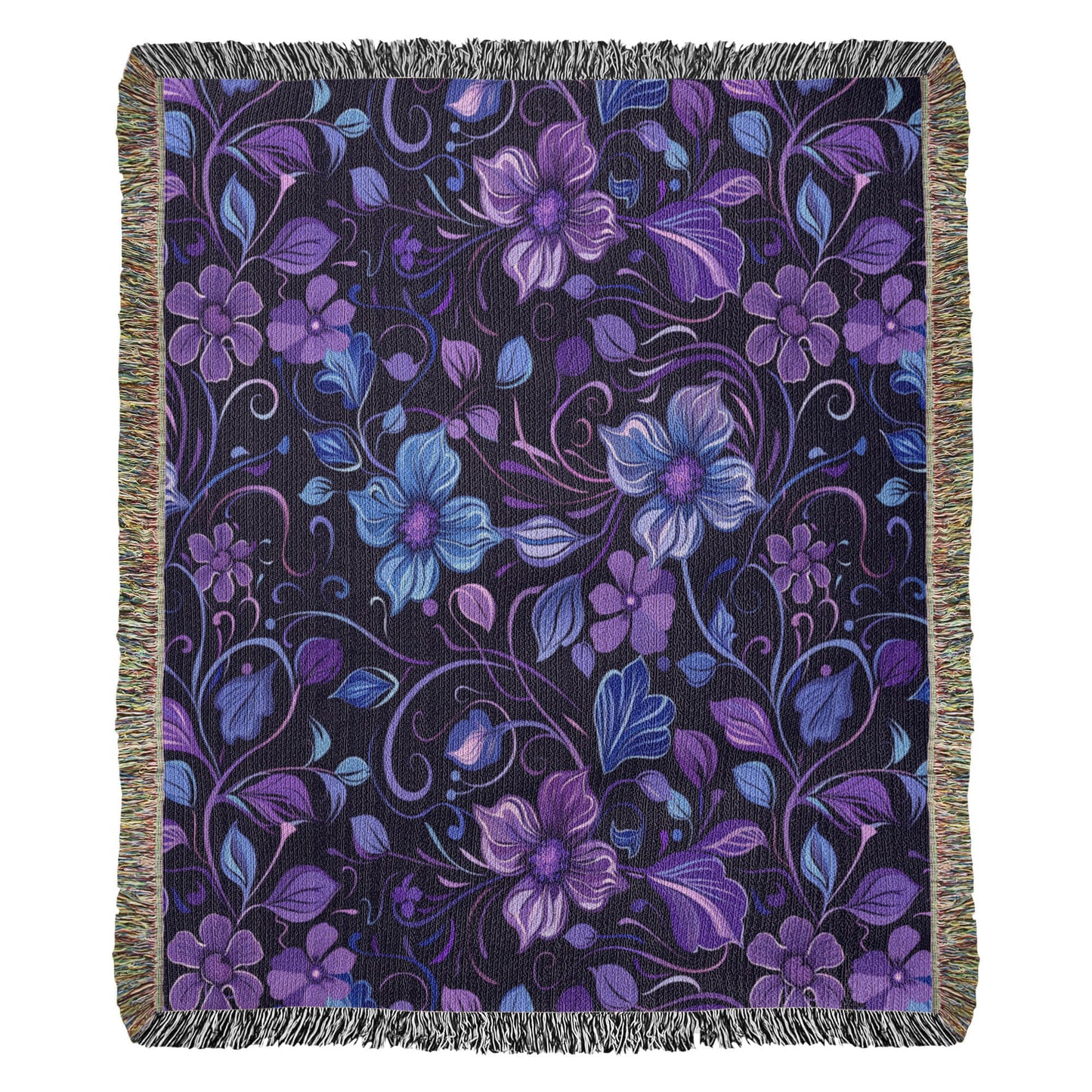 Blue And Purple Floral Pattern 011 - 50" x 60" Heirloom Woven Blanket