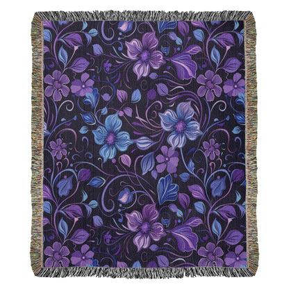 Blue And Purple Floral Pattern 011 - 50" x 60" Heirloom Woven Blanket