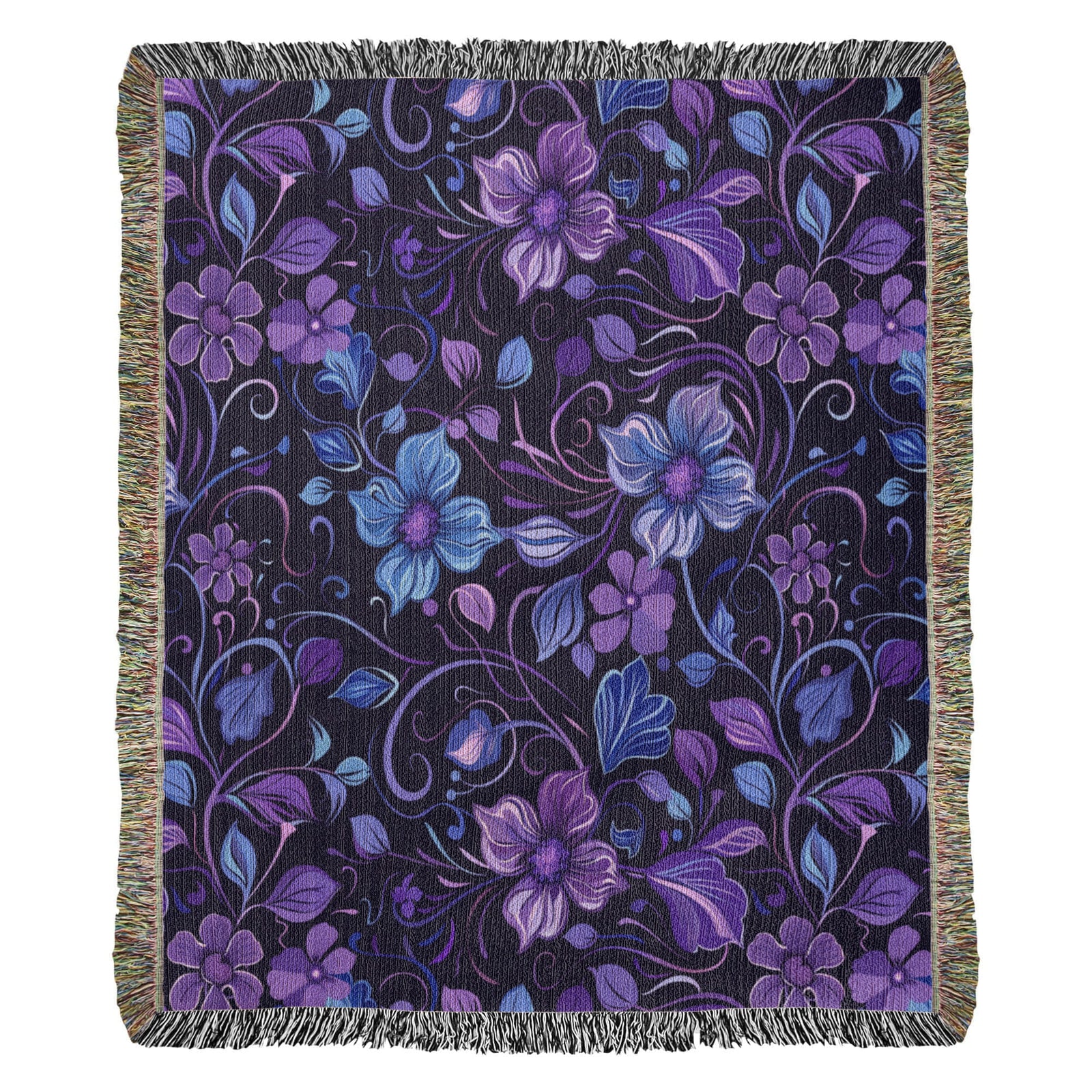 Blue And Purple Floral Pattern 011 - 50" x 60" Heirloom Woven Blanket
