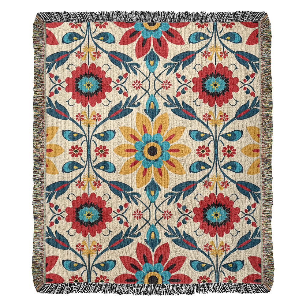 Mexican Floral Fiesta Pattern 041 - 50" x 60" Heirloom Woven Blanket