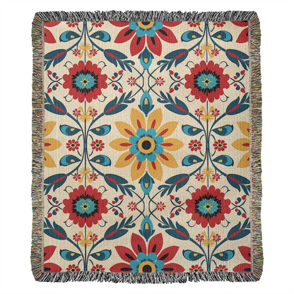 Mexican Floral Fiesta Pattern 041 - 50" x 60" Heirloom Woven Blanket