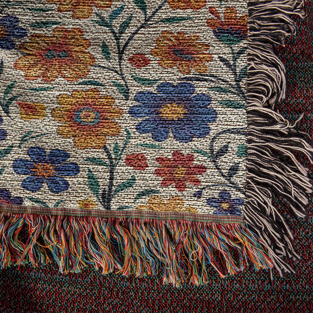 Mexican Floral Fiesta Pattern 001 - 50" x 60" Heirloom Woven Blanket