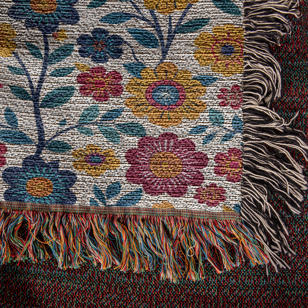 Mexican Floral Fiesta Pattern 002 - 50" x 60" Heirloom Woven Blanket