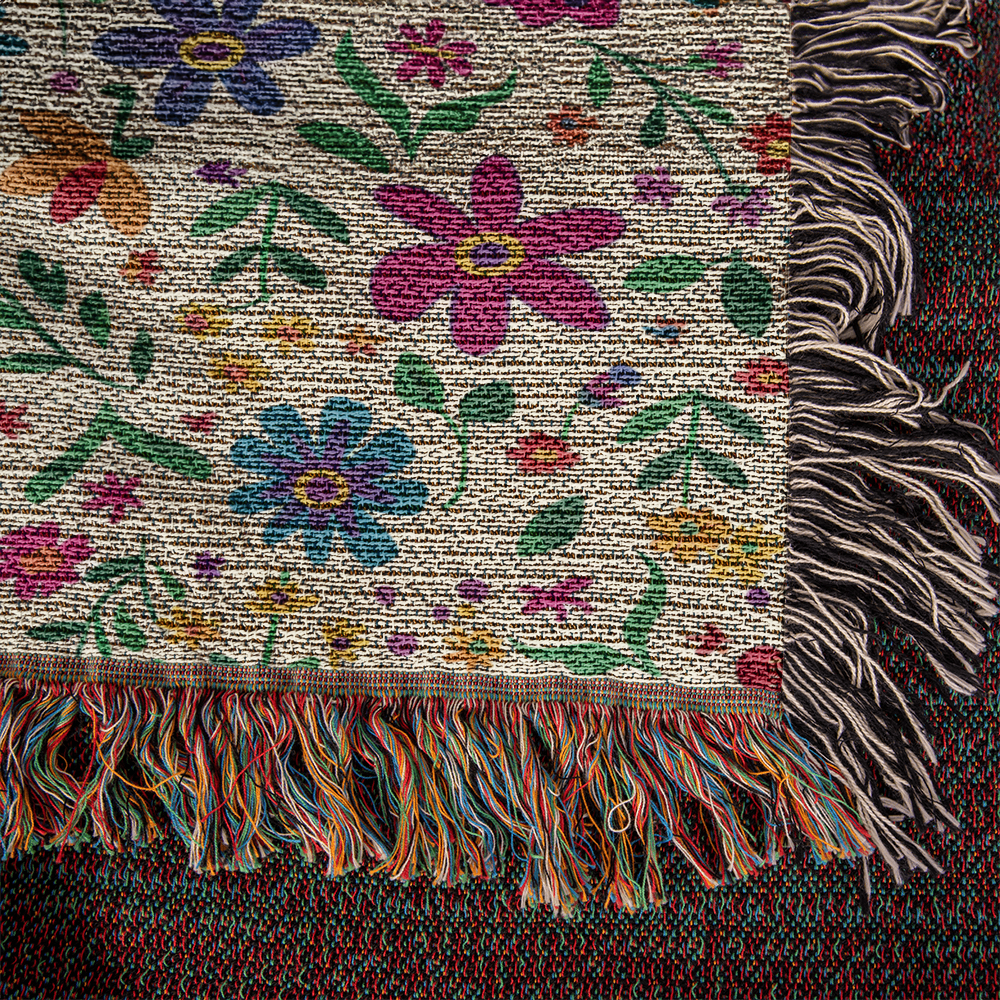 Mexican Floral Fiesta Pattern 005 - 50" x 60" Heirloom Woven Blanket