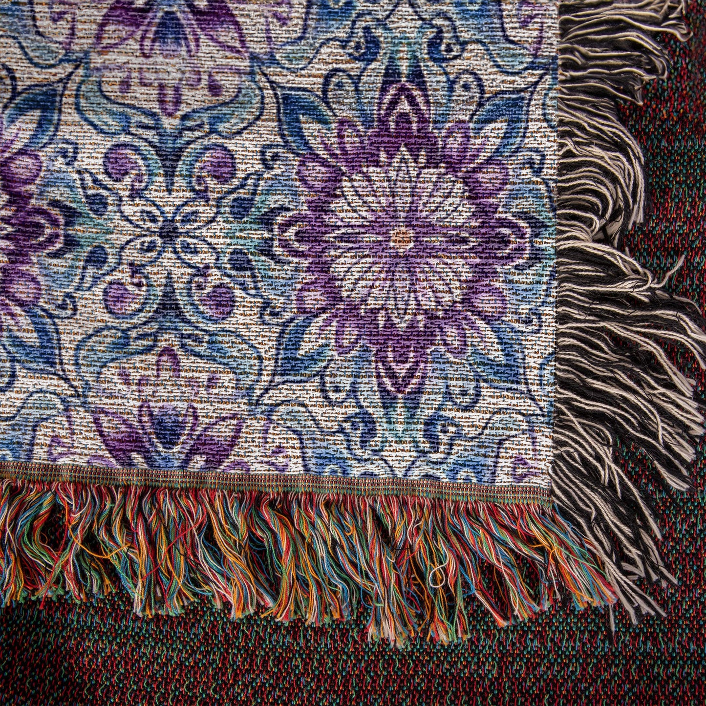 Blue And Purple Floral Pattern 020 - 50" x 60" Heirloom Woven Blanket