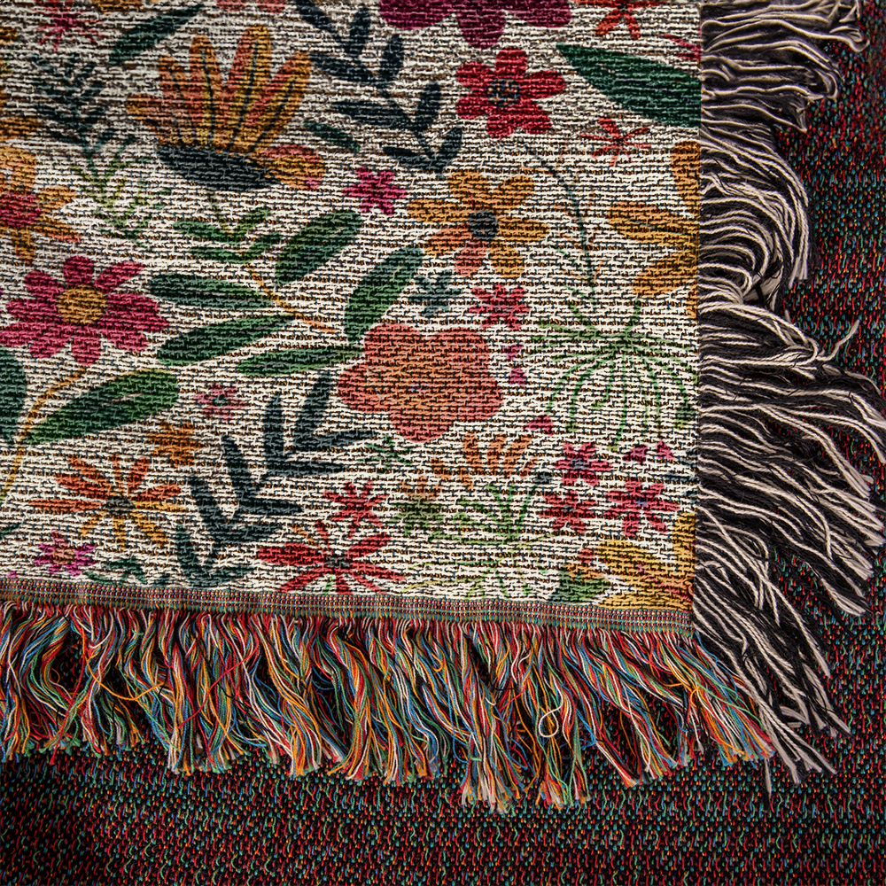 Mexican Floral Fiesta Pattern 004 - 50" x 60" Heirloom Woven Blanket