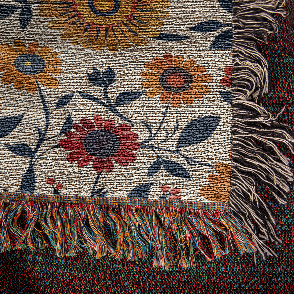 Mexican Floral Fiesta Pattern 040 - 50" x 60" Heirloom Woven Blanket