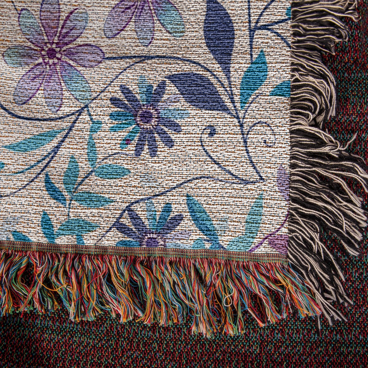 Blue And Purple Floral Pattern 019 - 50" x 60" Heirloom Woven Blanket