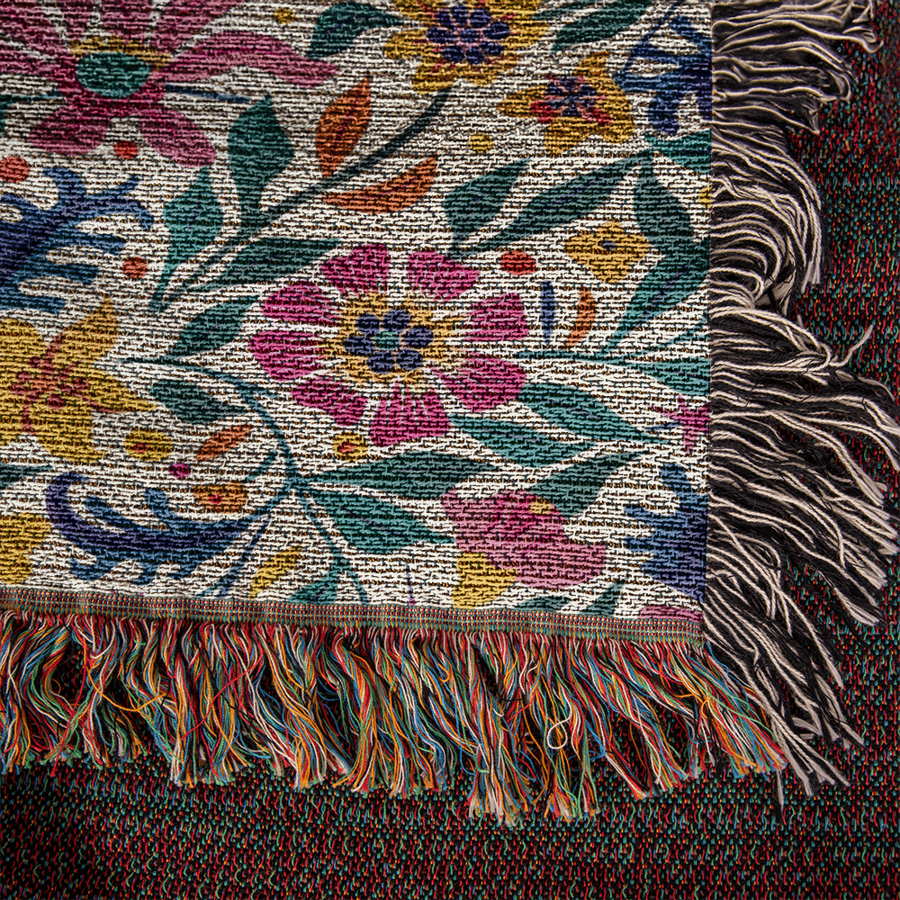 Mexican Floral Fiesta Pattern 003 - 50" x 60" Heirloom Woven Blanket