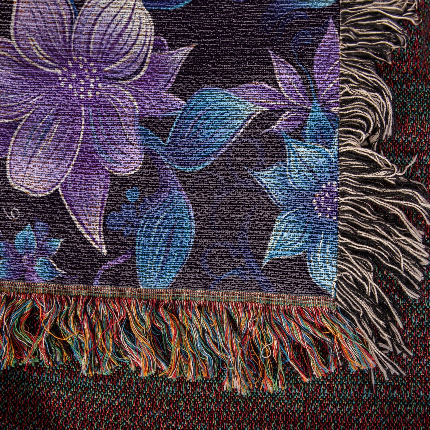 Blue And Purple Floral Pattern 021 - 50" x 60" Heirloom Woven Blanket