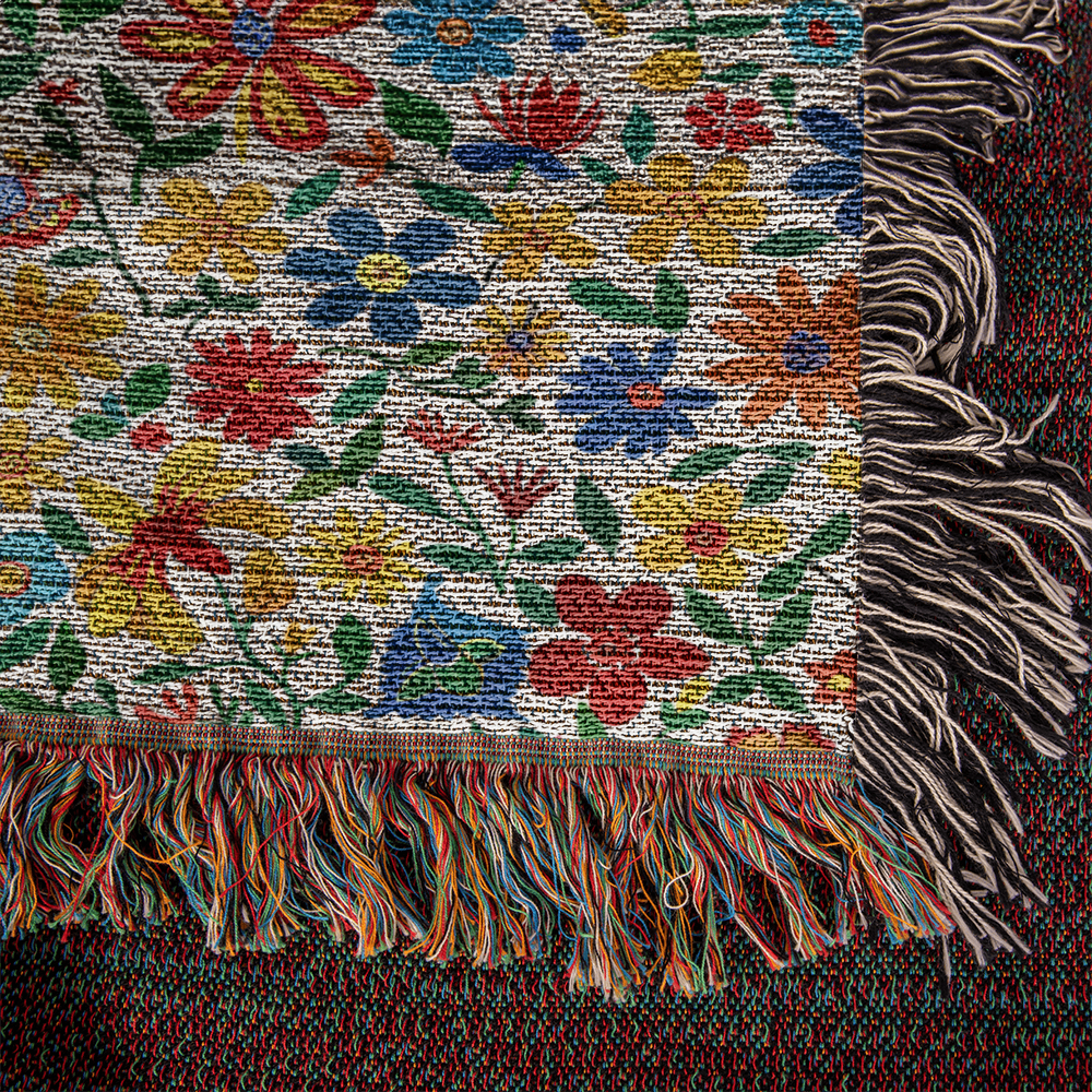 Mexican Floral Fiesta Pattern 009 - 50" x 60" Heirloom Woven Blanket