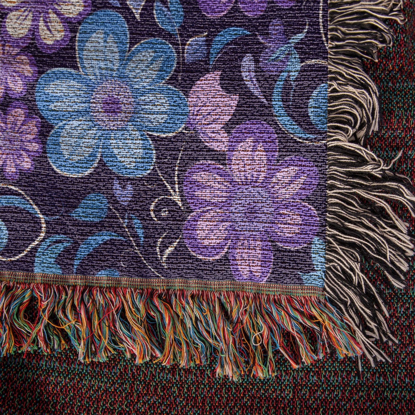 Blue And Purple Floral Pattern 003 - 50" x 60" Heirloom Woven Blanket