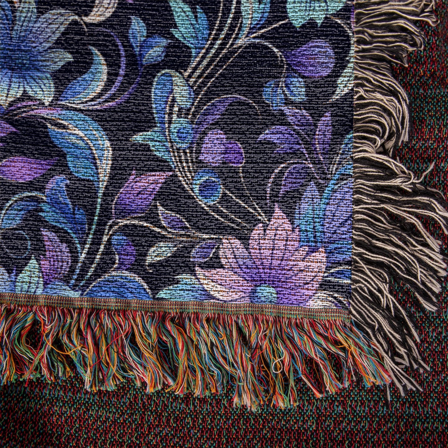 Blue And Purple Floral Pattern 025 - 50" x 60" Heirloom Woven Blanket