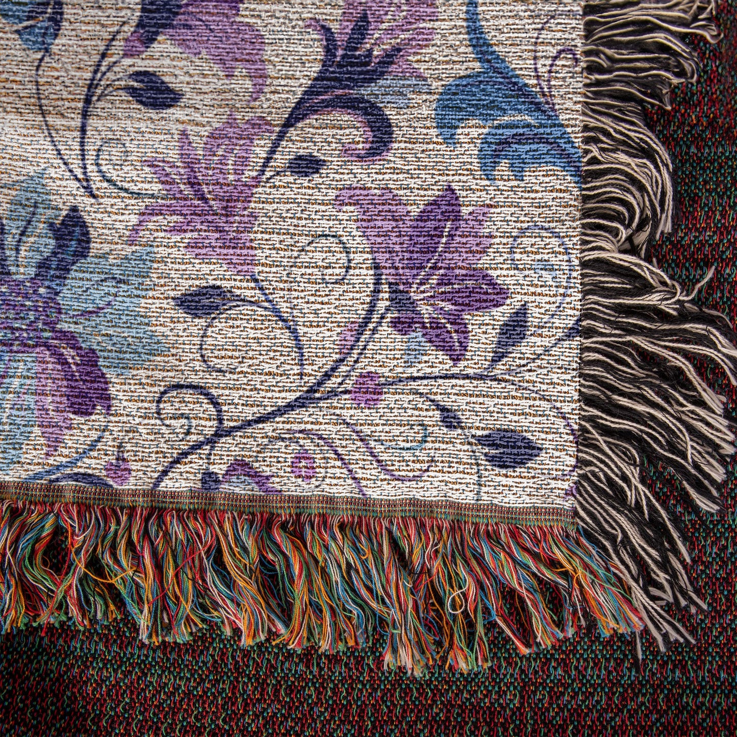 Blue And Purple Floral Pattern 022 - 50" x 60" Heirloom Woven Blanket