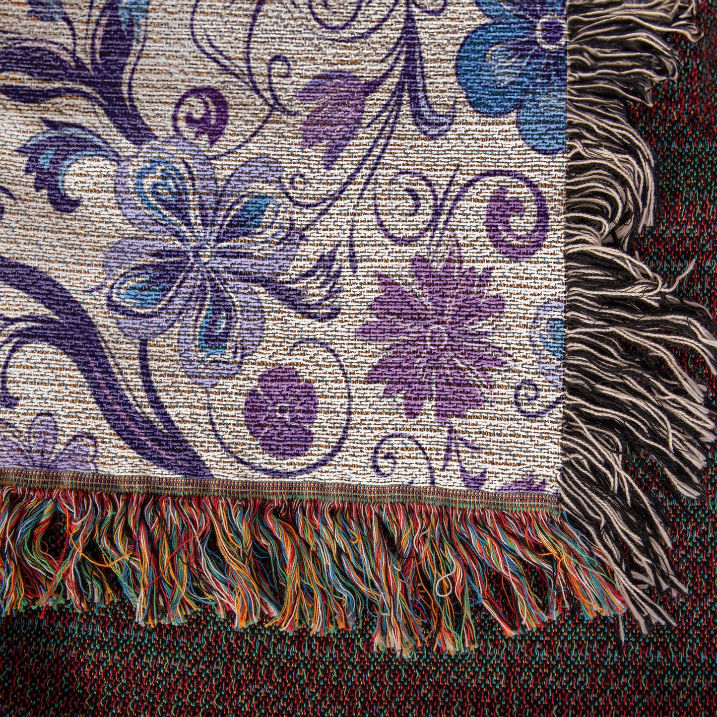 Blue And Purple Floral Pattern 027 - 50" x 60" Heirloom Woven Blanket