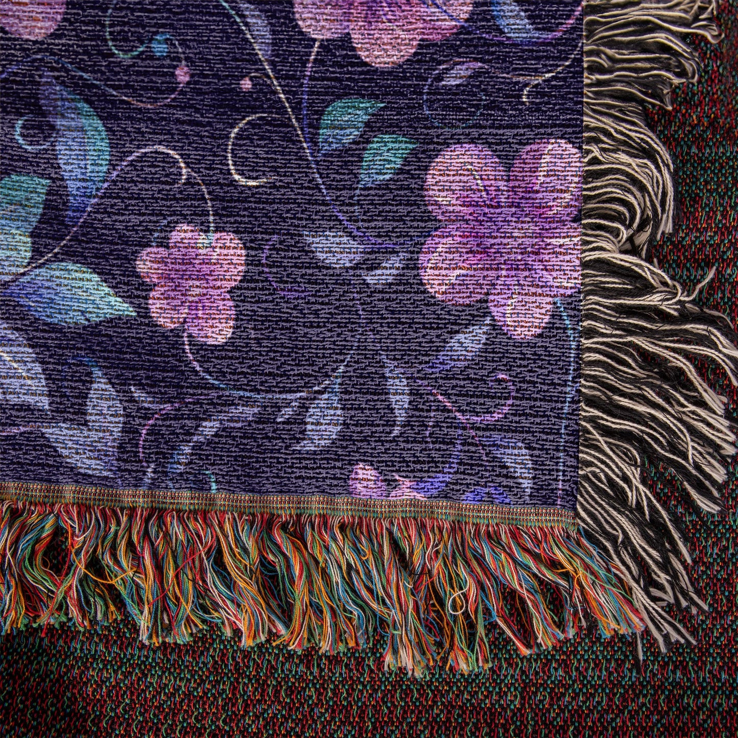 Blue And Purple Floral Pattern 026 - 50" x 60" Heirloom Woven Blanket