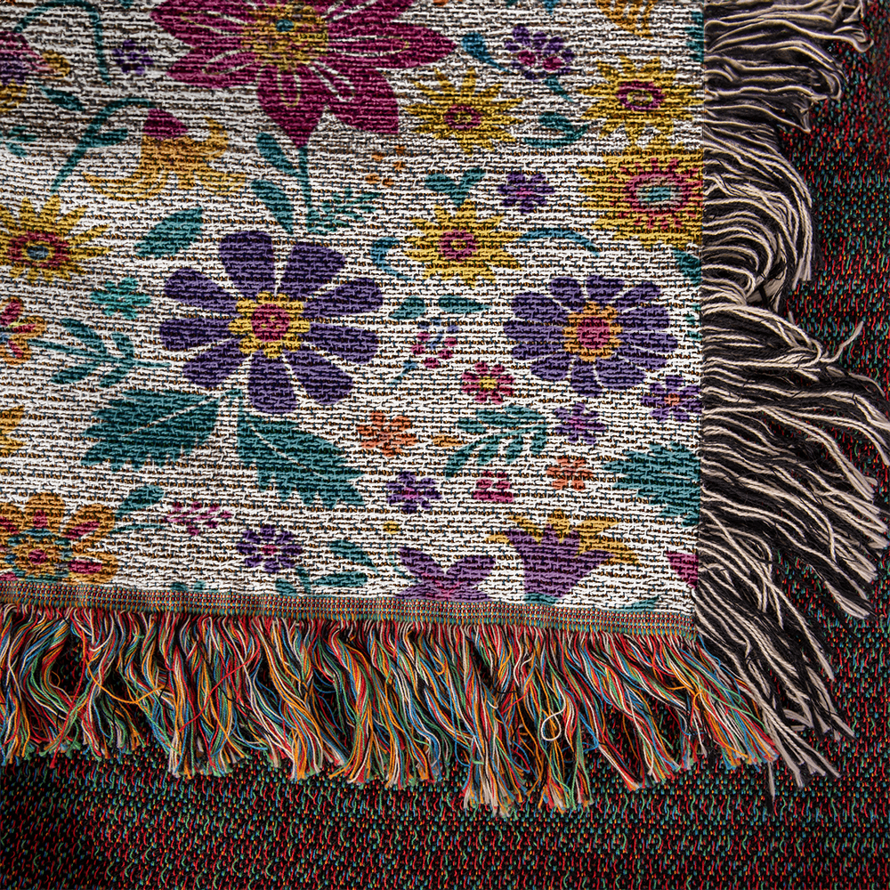 Mexican Floral Fiesta Pattern 013 - 50" x 60" Heirloom Woven Blanket