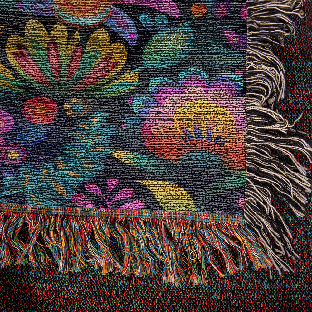 Mexican Floral Fiesta Pattern 056 - 50" x 60" Heirloom Woven Blanket