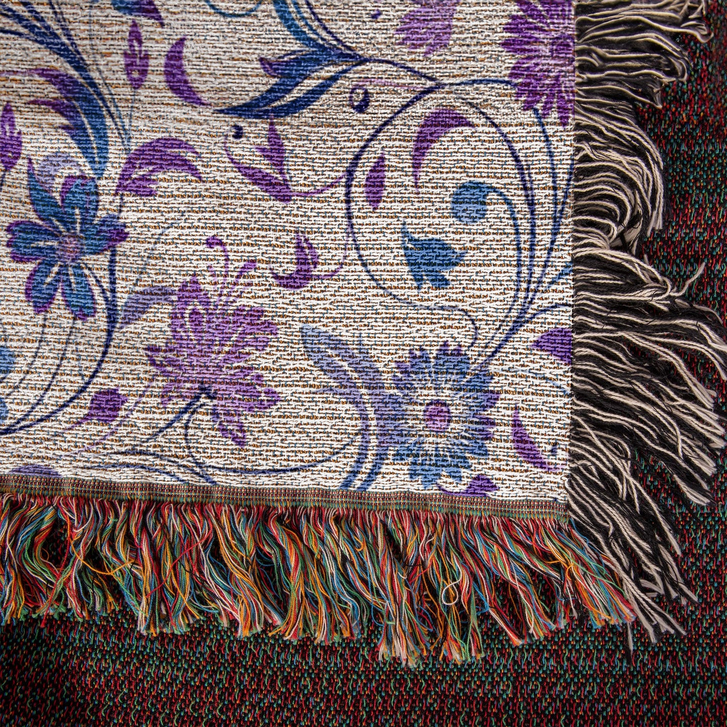 Blue And Purple Floral Pattern 012 - 50" x 60" Heirloom Woven Blanket