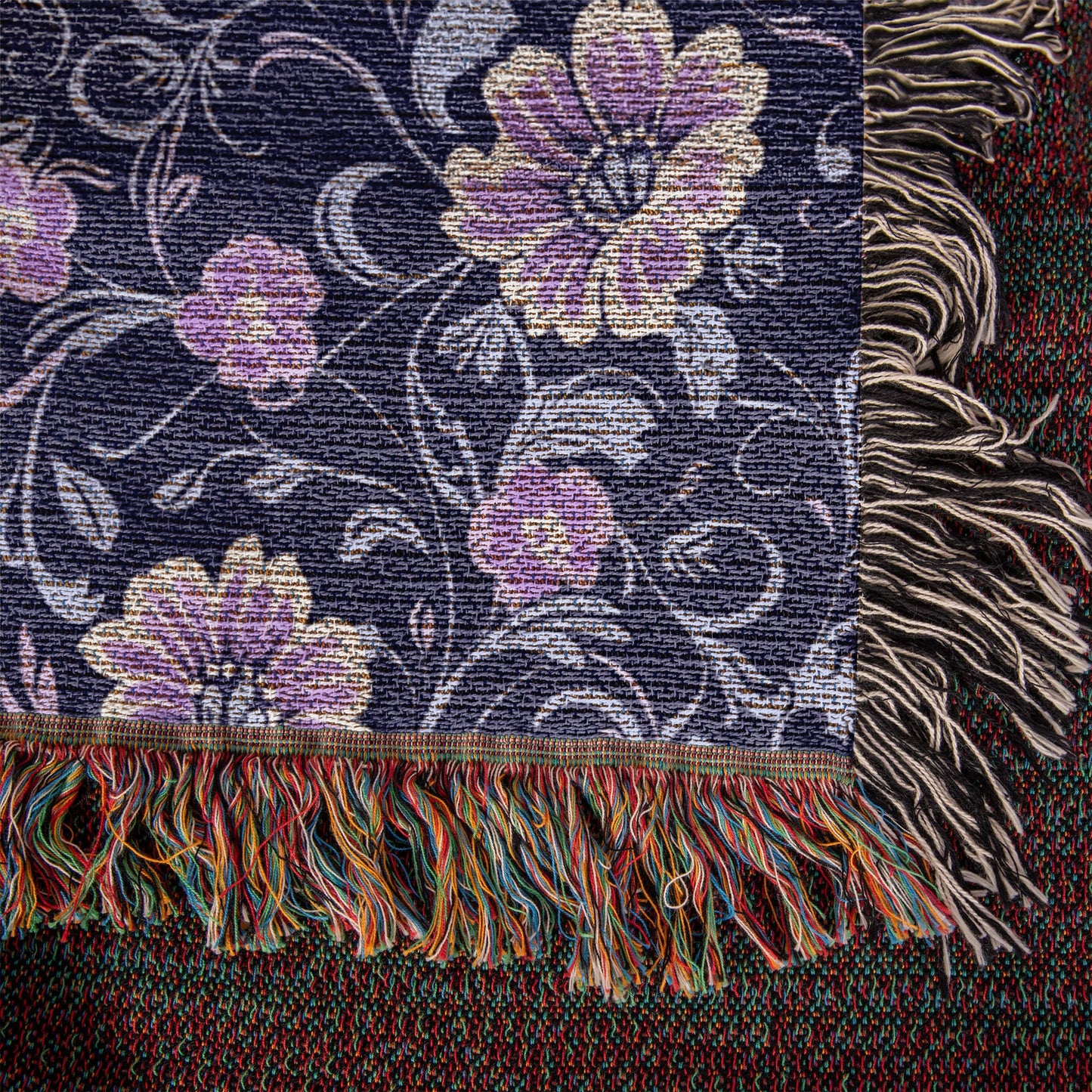 Blue And Purple Floral Pattern 006 - 50" x 60" Heirloom Woven Blanket