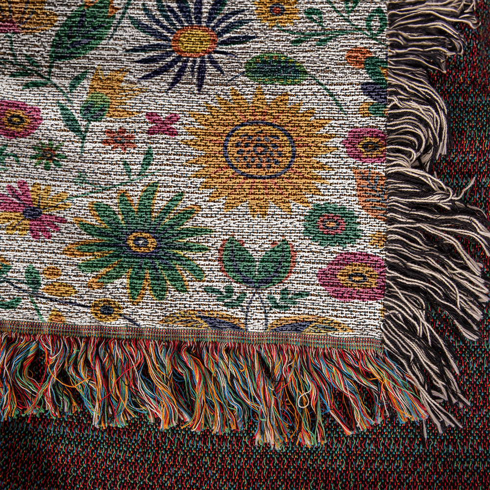 Mexican Floral Fiesta Pattern 015 - 50" x 60" Heirloom Woven Blanket