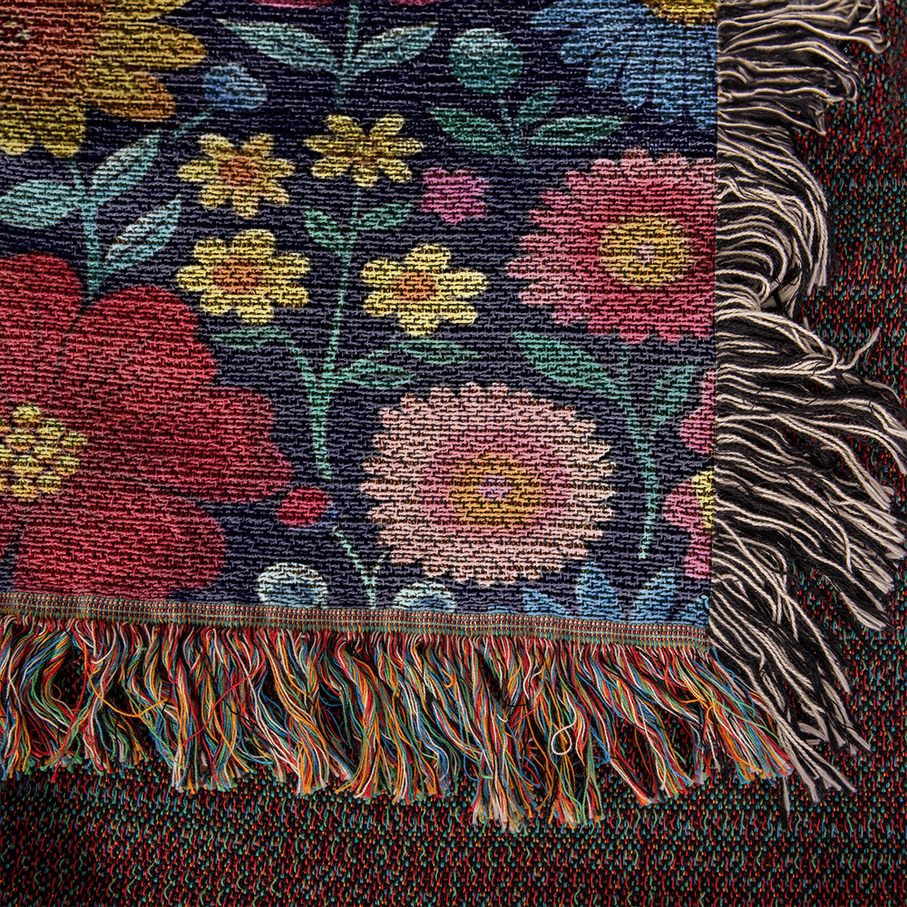 Mexican Floral Fiesta Pattern 048 - 50" x 60" Heirloom Woven Blanket