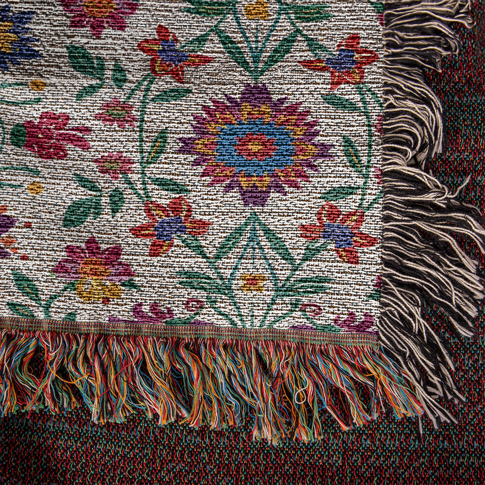 Mexican Floral Fiesta Pattern 027 - 50" x 60" Heirloom Woven Blanket