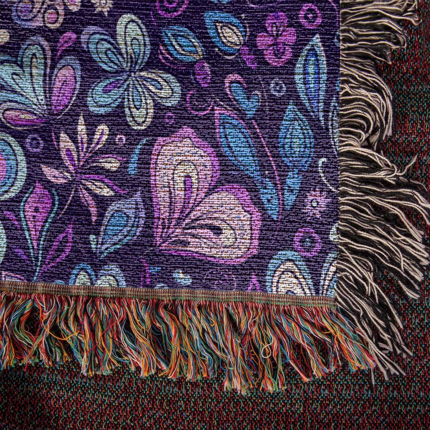 Blue And Purple Floral Pattern 001 - 50" x 60" Heirloom Woven Blanket