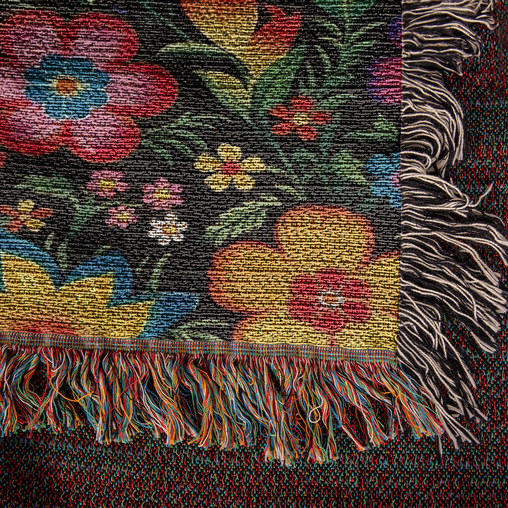 Mexican Floral Fiesta Pattern 030 - 50" x 60" Heirloom Woven Blanket
