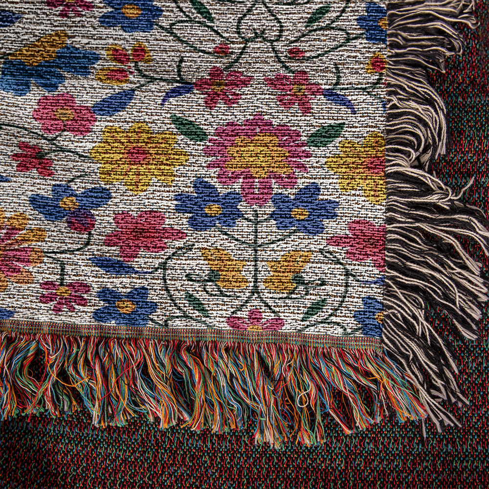 Mexican Floral Fiesta Pattern 020 - 50" x 60" Heirloom Woven Blanket
