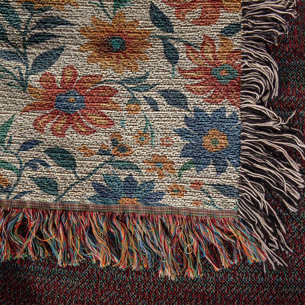 Mexican Floral Fiesta Pattern 012 - 50" x 60" Heirloom Woven Blanket