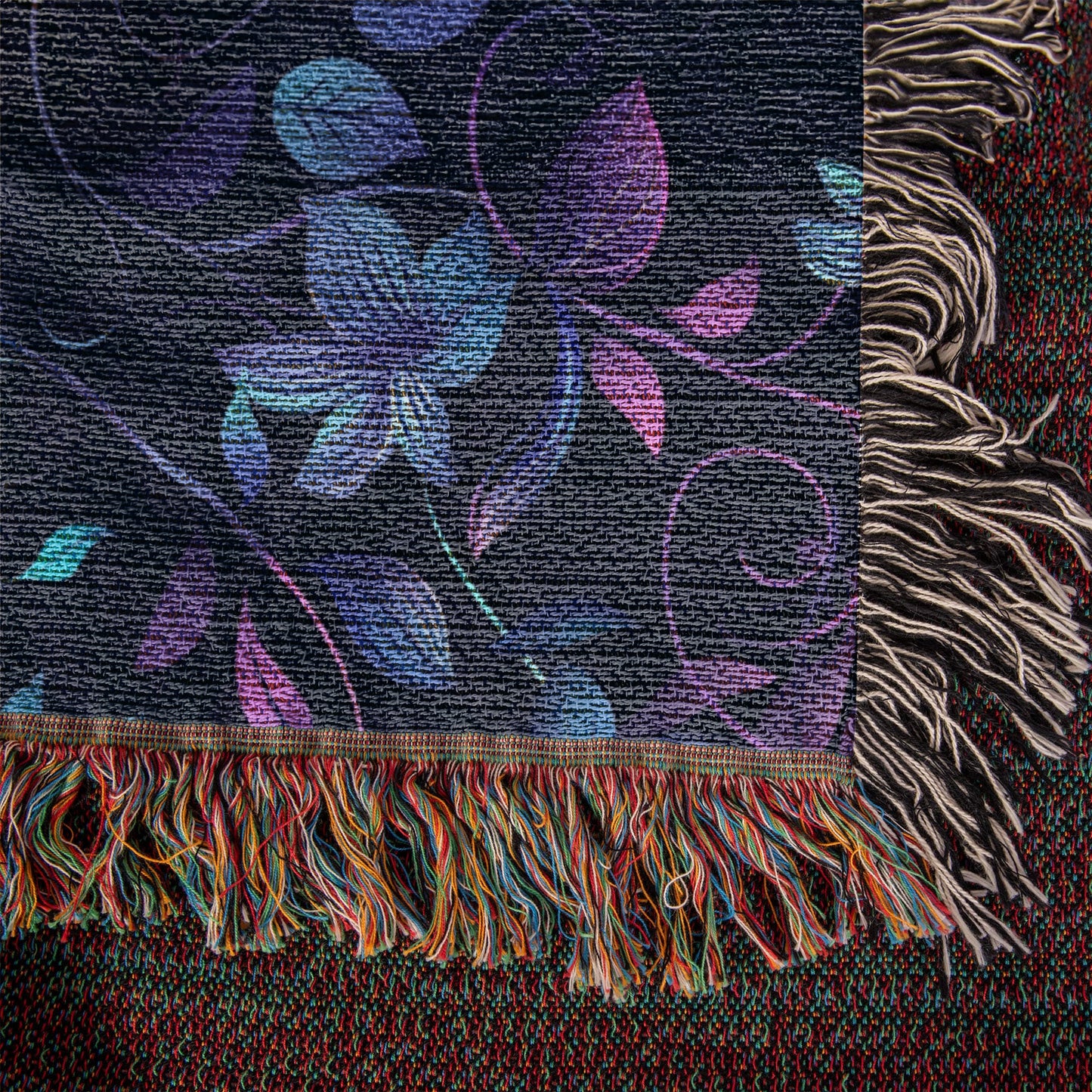 Blue And Purple Floral Pattern 002 - 50" x 60" Heirloom Woven Blanket