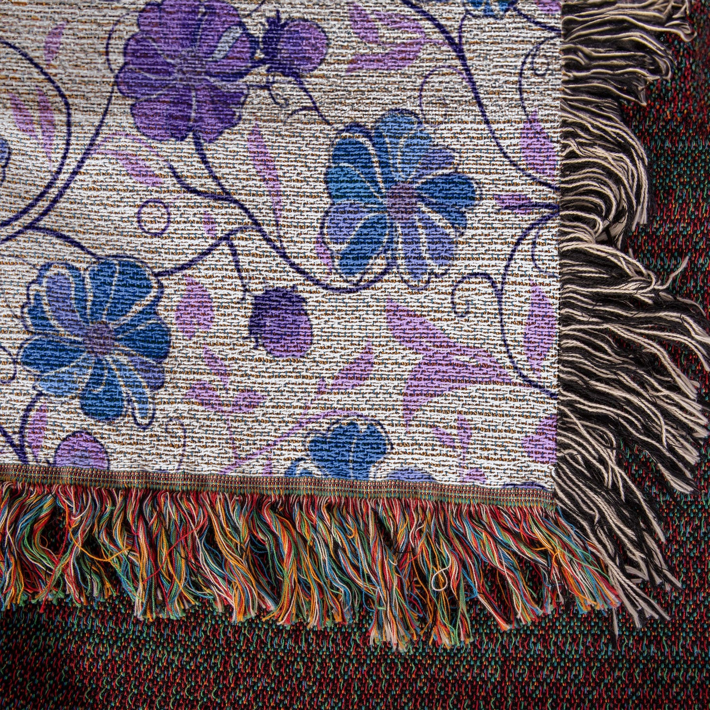 Blue And Purple Floral Pattern 024 - 50" x 60" Heirloom Woven Blanket