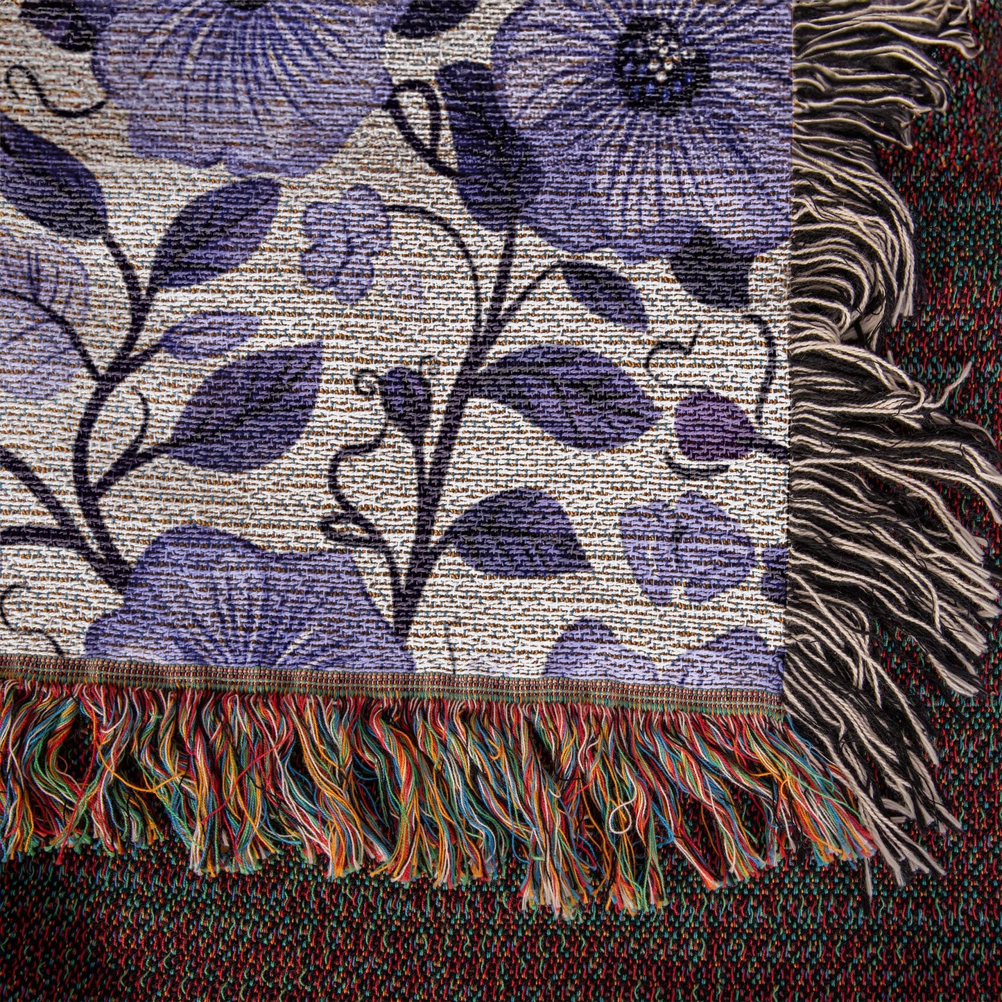 Blue And Purple Floral Pattern 028 - 50" x 60" Heirloom Woven Blanket