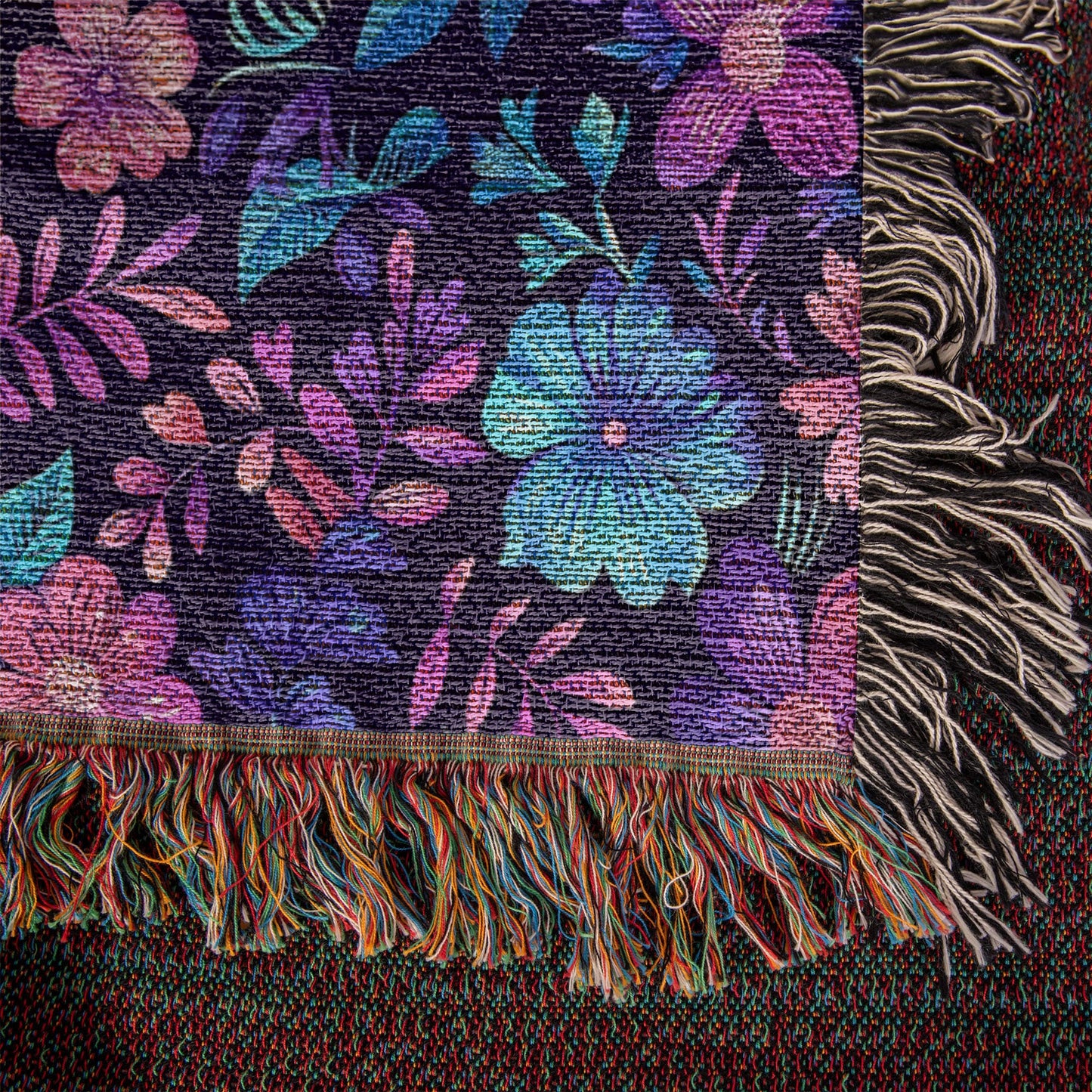 Blue And Purple Floral Pattern 015 - 50" x 60" Heirloom Woven Blanket