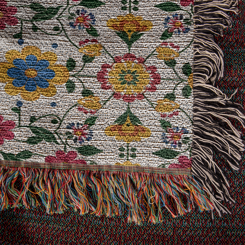 Mexican Floral Fiesta Pattern 018 - 50" x 60" Heirloom Woven Blanket