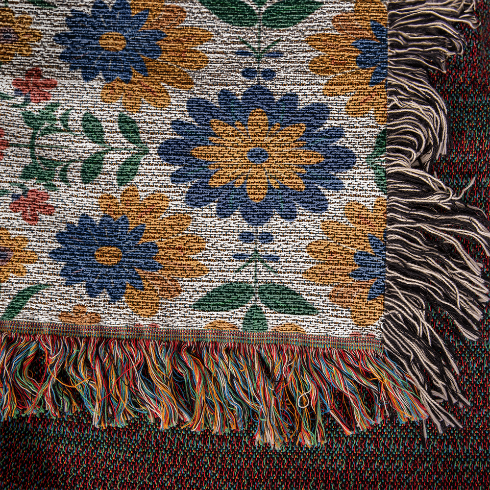Mexican Floral Fiesta Pattern 016 - 50" x 60" Heirloom Woven Blanket