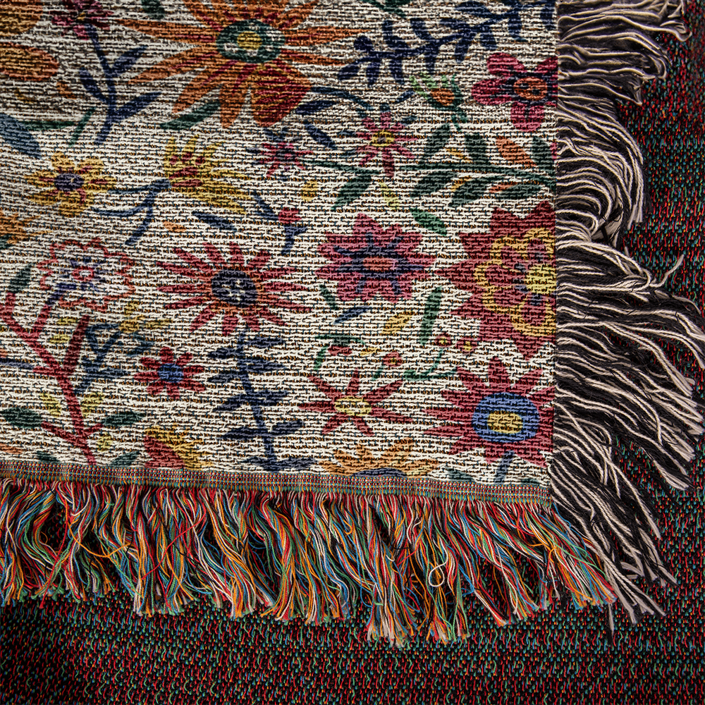 Mexican Floral Fiesta Pattern 011 - 50" x 60" Heirloom Woven Blanket