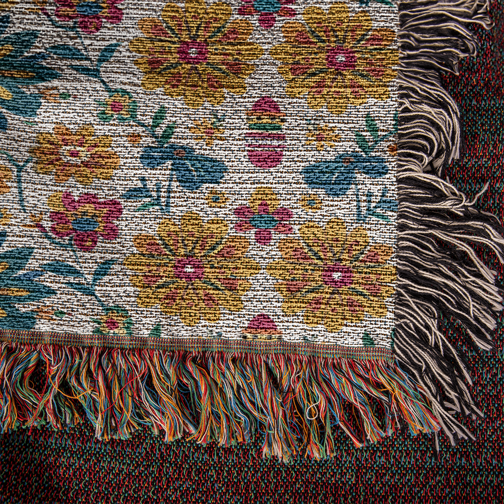 Mexican Floral Fiesta Pattern 025 - 50" x 60" Heirloom Woven Blanket