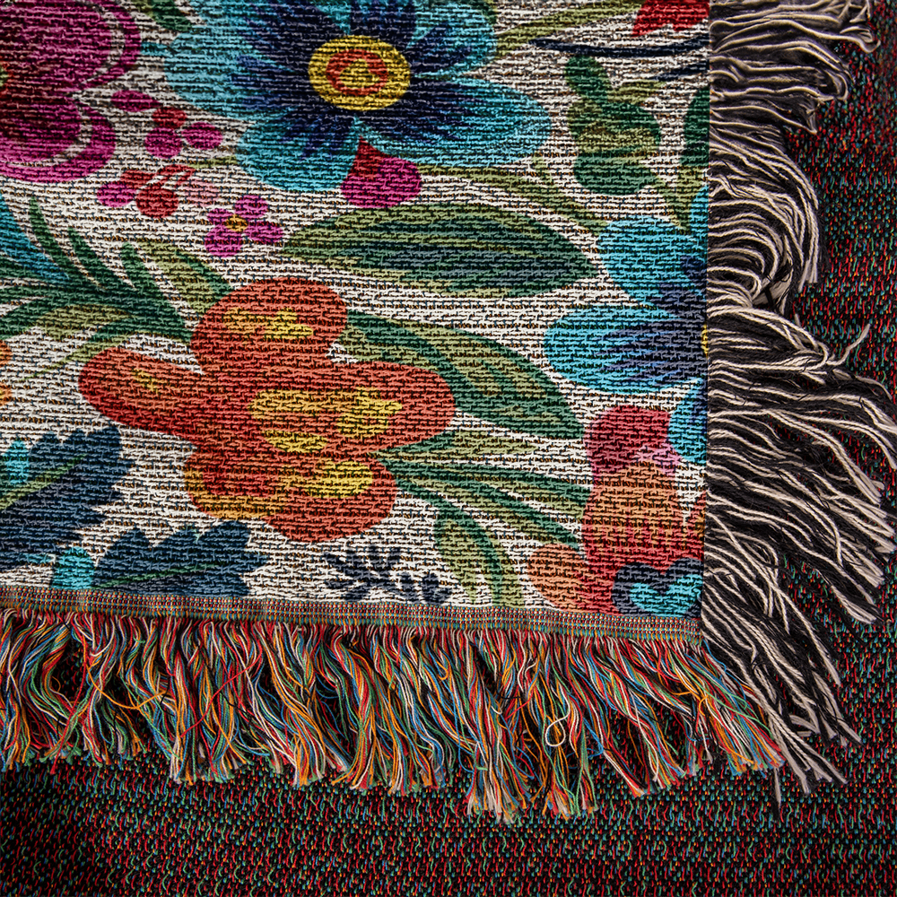 Mexican Floral Fiesta Pattern 050 - 50" x 60" Heirloom Woven Blanket