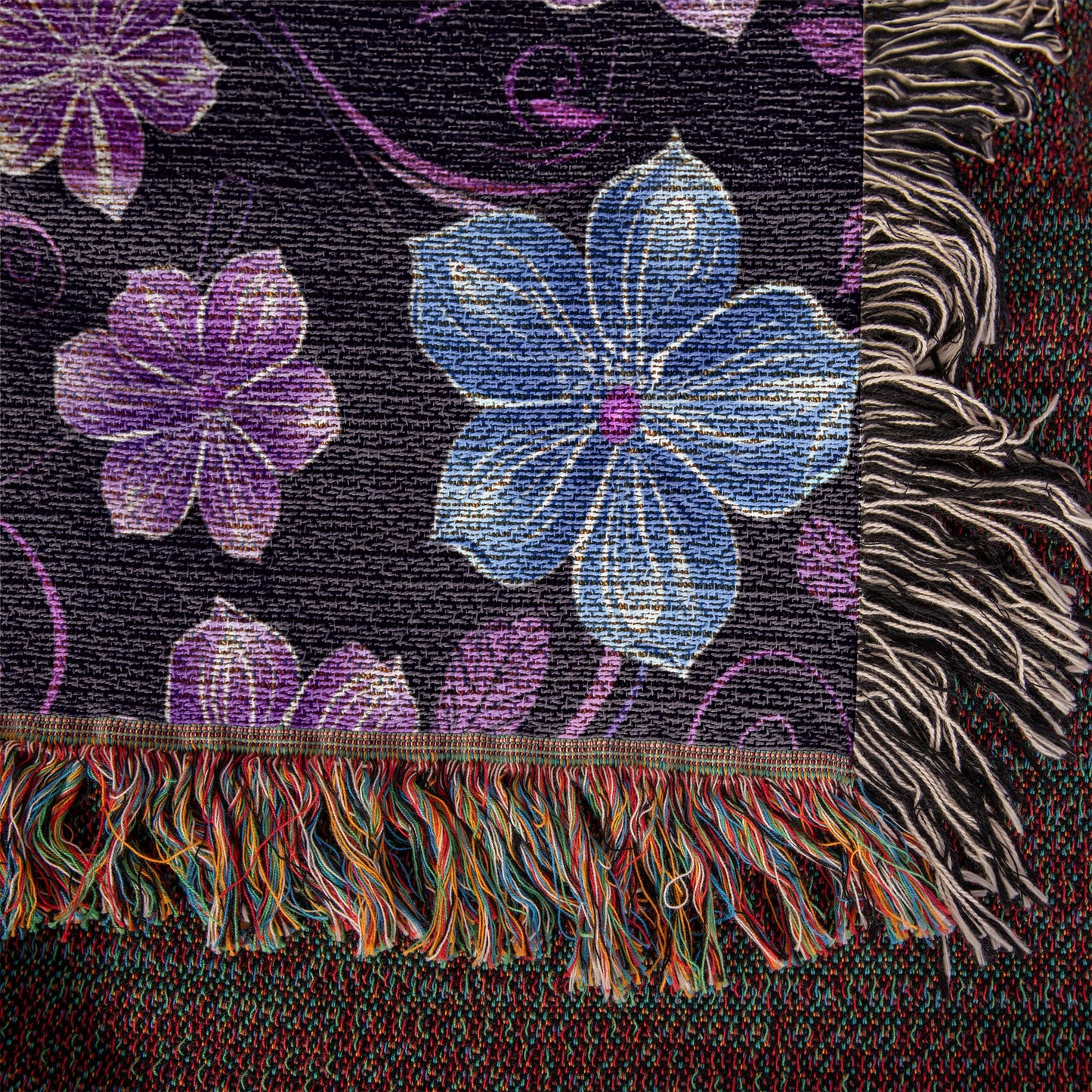 Blue And Purple Floral Pattern 009 - 50" x 60" Heirloom Woven Blanket