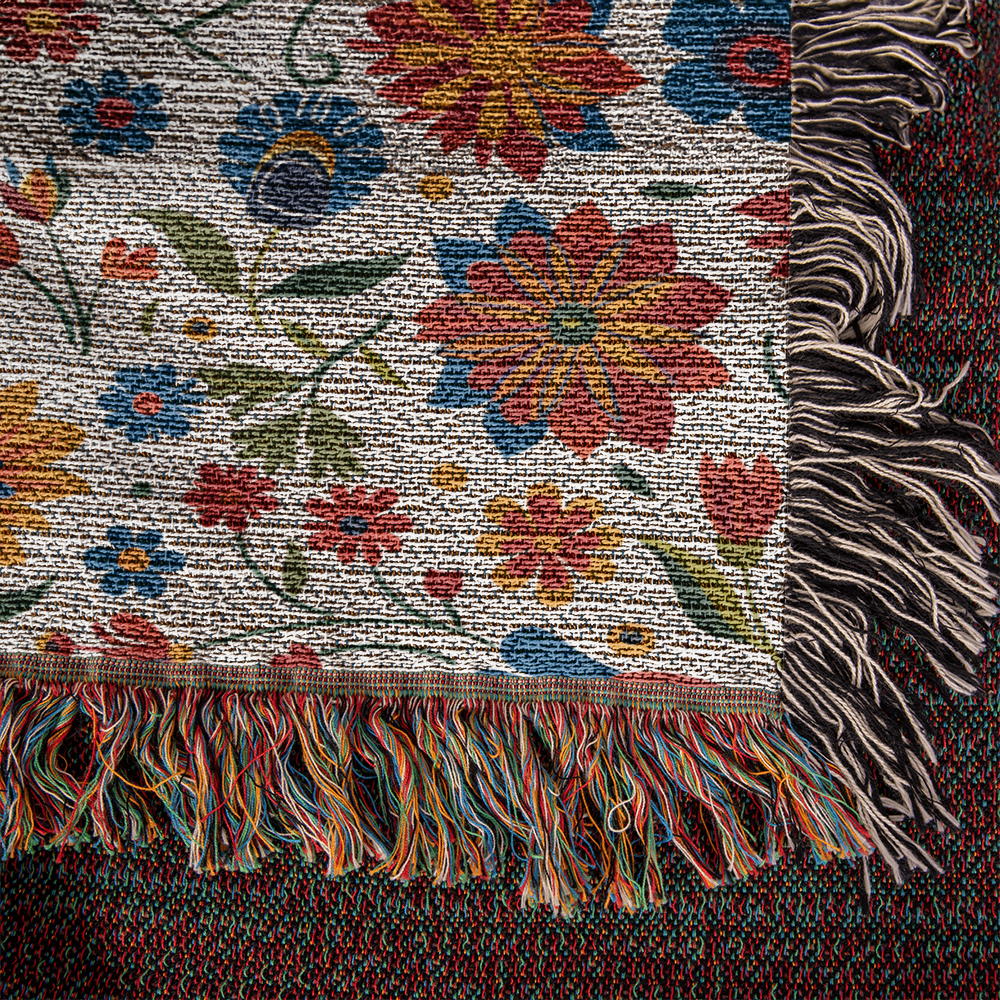 Mexican Floral Fiesta Pattern 014 - 50" x 60" Heirloom Woven Blanket